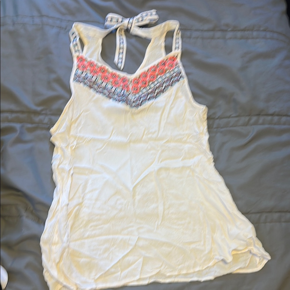 Maurices White and Blue Tie Front Backless Tank Top